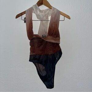 Fashion Nova White and Pink Asymmetrical Sleeveless Bodysuit